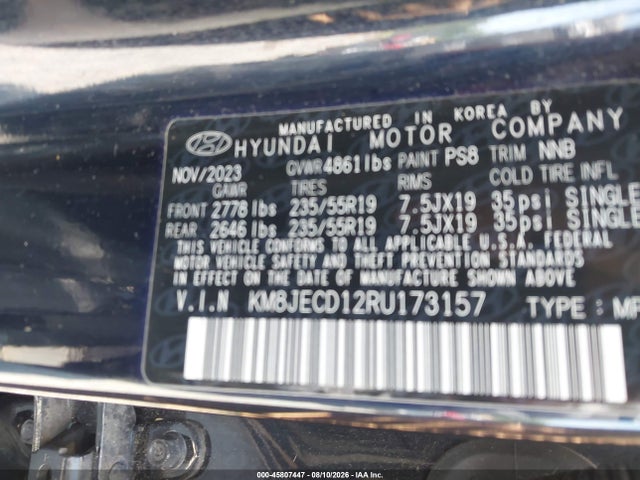 45807447 :رقم المزاد ، KM8JECD12RU173157 vin ، 2024 Hyundai Tucson Hybrid Limited مزاد بيع