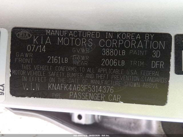 Aukcja sprzedaży 2015 Kia Forte Lx, vin: KNAFK4A63F5314376, numer aukcji: 45807479