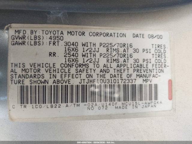 Продаж на аукціоні авто 2001 Lexus Rx 300, vin: JTJHF10U310172337, номер лоту: 45807504