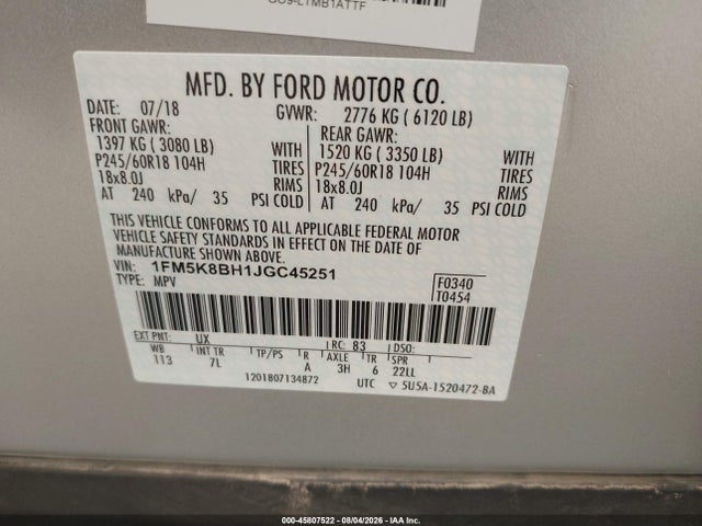 Ford Explorer 2018 1FM5K8BH1JGC45251 Image 9