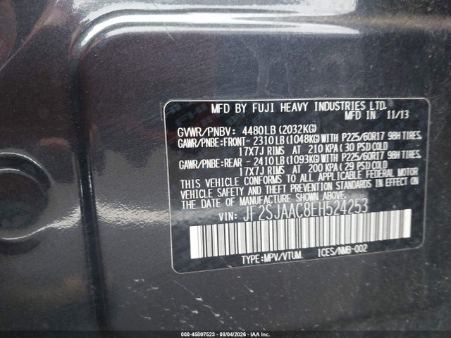 Продажа на аукционе авто 2014 Subaru Forester 2.5i, vin: JF2SJAAC8EH524253, номер лота: 45807523