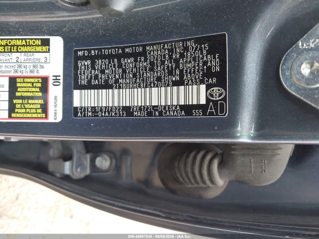 Aukcja sprzedaży 2015 Toyota Corolla S Plus, vin: 2T1BURHE8FC470079, numer aukcji: 45807530