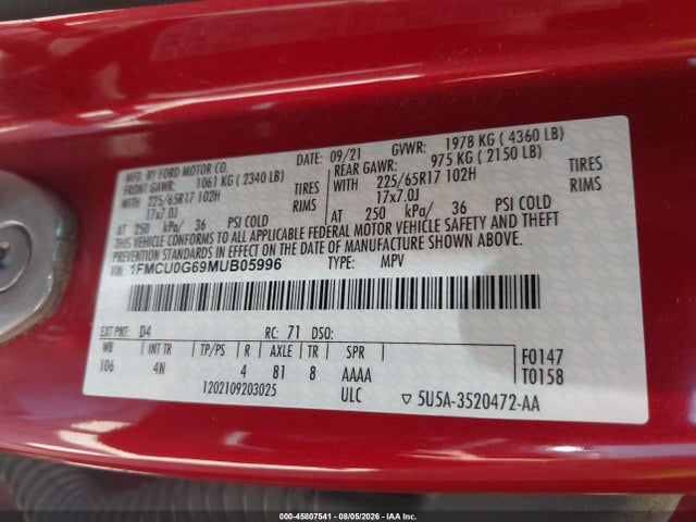 Ford ESCAPE SE 2021 1FMCU0G69MUB05996 Image 9