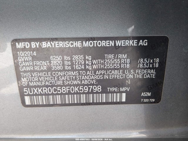 Aukcja sprzedaży 2015 Bmw X5 Xdrive35i, vin: 5UXKR0C58F0K59798, numer aukcji: 45807553