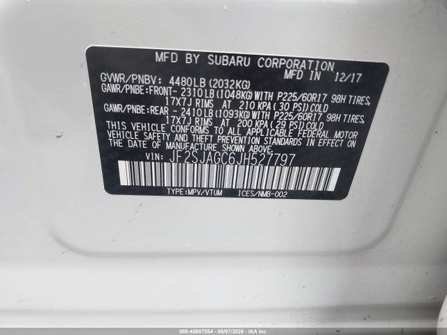 Продажа на аукционе авто 2018 Subaru Forester 2.5i Premium, vin: JF2SJAGC6JH527797, номер лота: 45807554