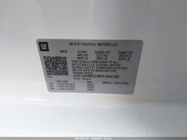 1GC1KREG5KF154700 Chevrolet Silverado 2500hd Wt