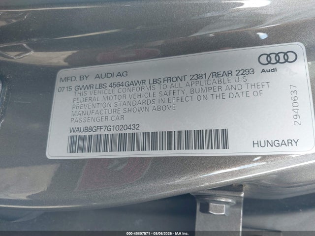 2016 Audi A3 2.0t Premium მანქანა იყიდება აუქციონზე, vin: WAUB8GFF7G1020432, აუქციონის ნომერი: 45807571