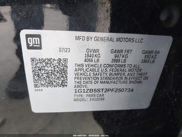 2023 Chevrolet Malibu Fwd Ls მანქანა იყიდება აუქციონზე, vin: 1G1ZB5ST2PF250734, აუქციონის ნომერი: 45807581