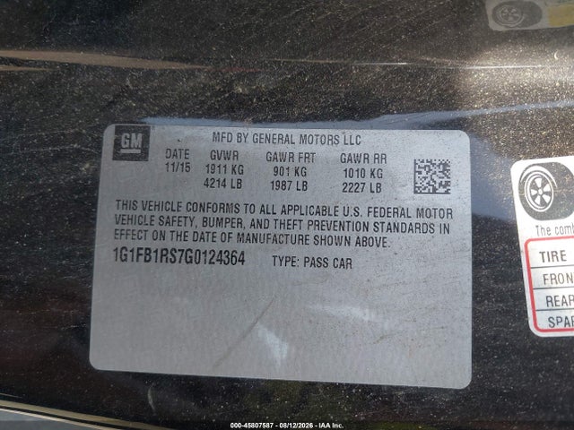 Продаж на аукціоні авто 2016 Chevrolet Camaro 1lt, vin: 1G1FB1RS7G0124364, номер лоту: 45807587