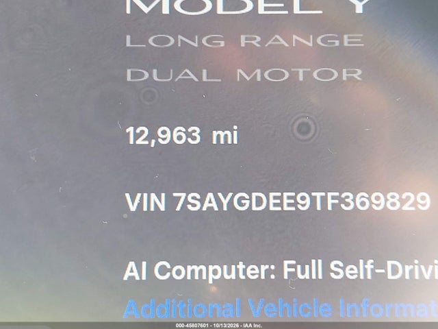 7SAYGDEE9TF369829 Tesla Model Y All-wheel Drive/long Range Launch Series/premium All-wheel Drive