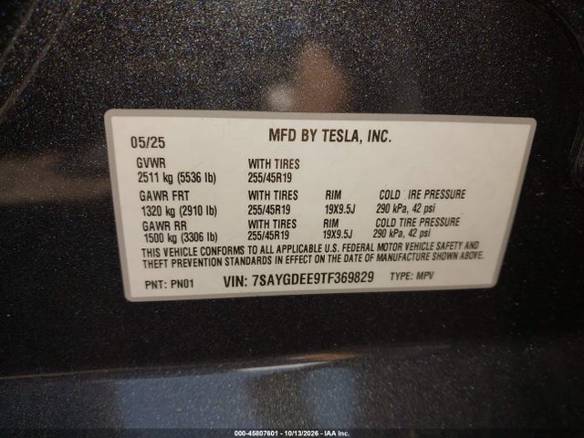 7SAYGDEE9TF369829 Tesla Model Y All-wheel Drive/long Range Launch Series/premium All-wheel Drive