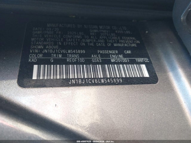 Aukcja sprzedaży 2020 Nissan Rogue Sport S Fwd Xtronic Cvt, vin: JN1BJ1CV6LW545899, numer aukcji: 45807628