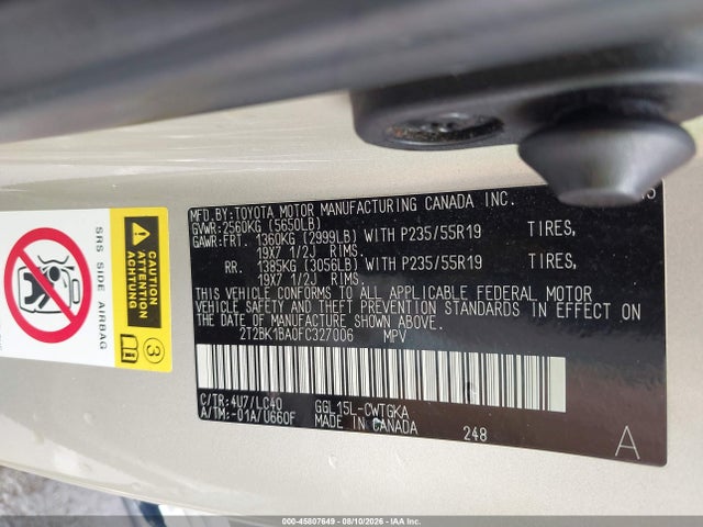 45807649 :رقم المزاد ، 2T2BK1BA0FC327006 vin ، 2015 Lexus Rx 350 مزاد بيع