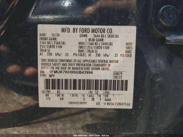 45807655 :رقم المزاد ، 1FMUK7KH9SGB43994 vin ، 2025 Ford Explorer St-line مزاد بيع