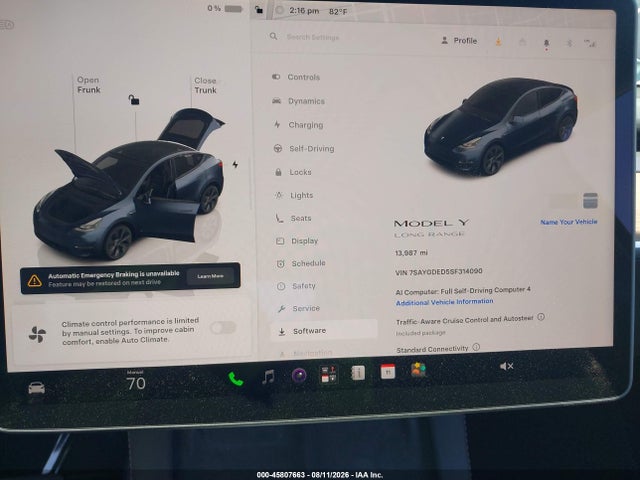 Aukcja sprzedaży 2025 Tesla Model Y Long Range Dual Motor Rear-wheel Drive, vin: 7SAYGDED5SF314090, numer aukcji: 45807663