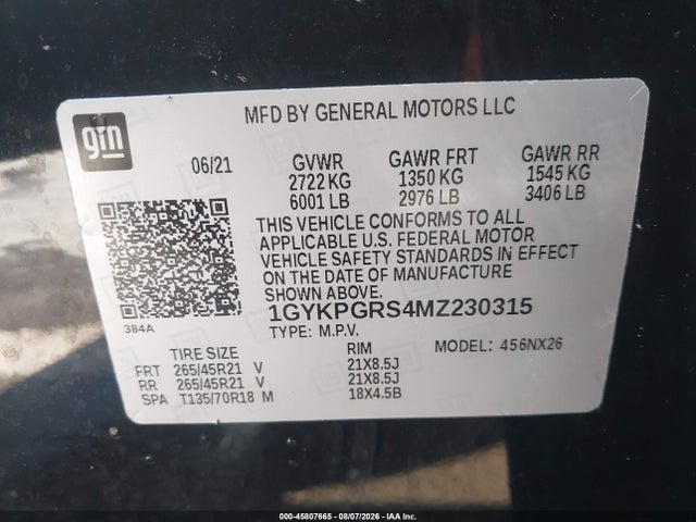 Продажа на аукционе авто 2021 Cadillac Xt6 Awd Sport, vin: 1GYKPGRS4MZ230315, номер лота: 45807665
