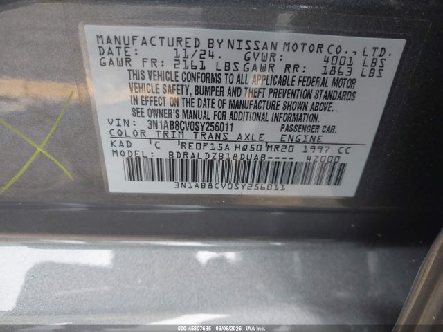 45807685 :رقم المزاد ، 3N1AB8CV0SY256011 vin ، 2025 Nissan Sentra Sv مزاد بيع