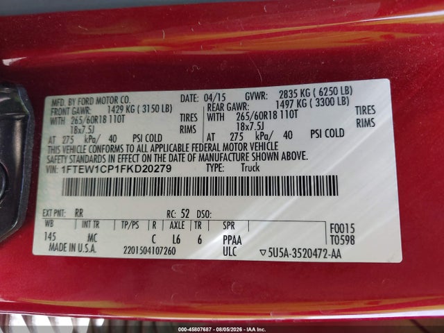 1FTEW1CP1FKD20279 Ford F-150 Xlt