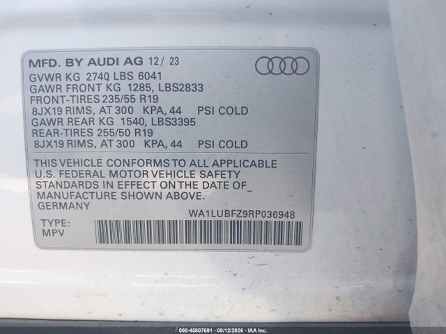 Aukcja sprzedaży 2024 Audi Q4 E-tron Premium Plus 55 Quattro, vin: WA1LUBFZ9RP036948, numer aukcji: 45807691
