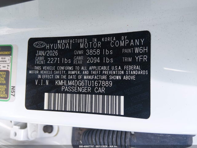 Продаж на аукціоні авто 2026 Hyundai Elantra Sel Sport, vin: KMHLM4DG6TU167889, номер лоту: 45807707