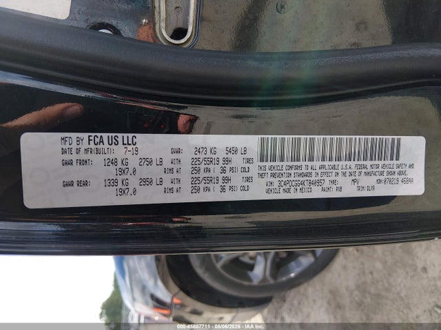 45807711 :رقم المزاد ، 3C4PDCGG4KT840957 vin ، 2019 Dodge Journey Crossroad مزاد بيع