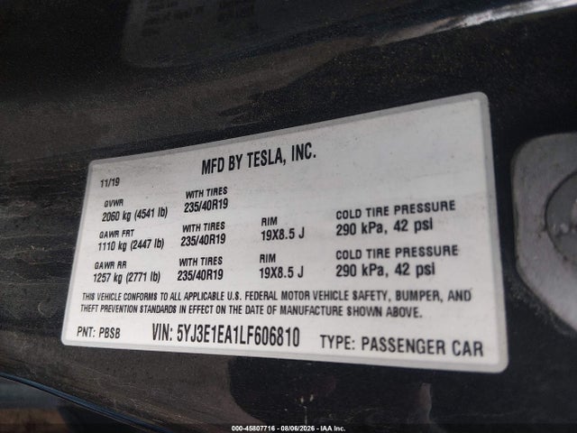 Продаж на аукціоні авто 2020 Tesla Model 3 Standard Range Plus Rear-wheel Drive/standard Range Rear-wheel Drive, vin: 5YJ3E1EA1LF606810, номер лоту: 45807716