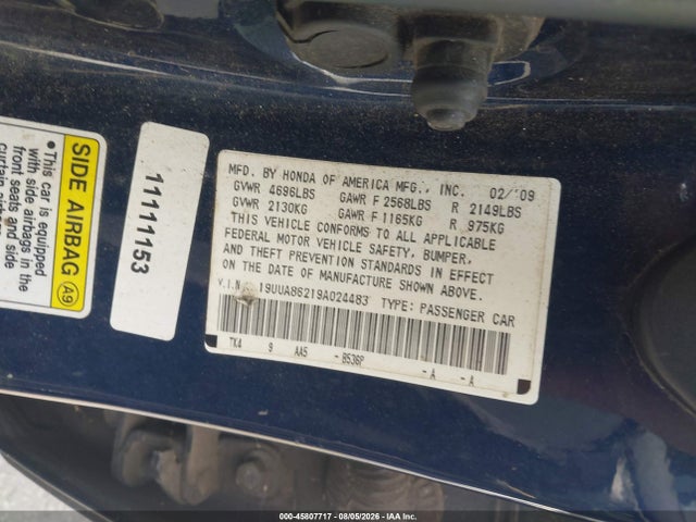 Продажа на аукционе авто 2009 Acura Tl 3.5, vin: 19UUA86219A024483, номер лота: 45807717