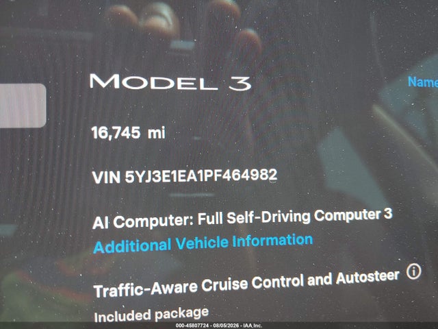 5YJ3E1EA1PF464982 Tesla Model 3 Rear-wheel Drive