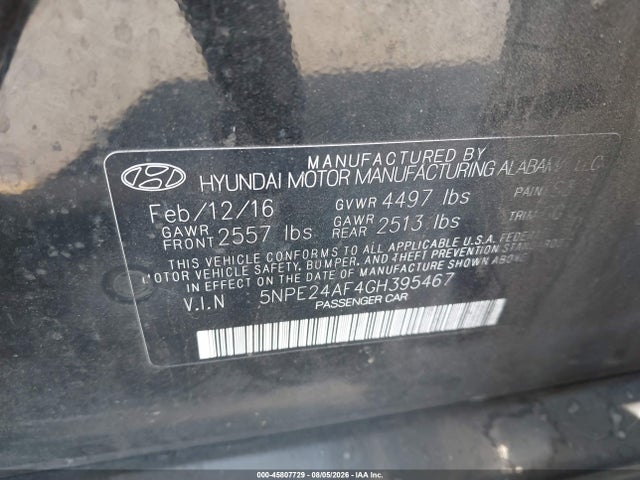 Hyundai SONATA SE 2016 5NPE24AF4GH395467 Image 9