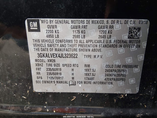 Aukcja sprzedaży 2018 Gmc Terrain Slt, vin: 3GKALVEX4JL323622, numer aukcji: 45807740