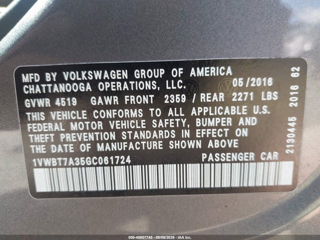 1VWBT7A35GC061724 Volkswagen Passat 1.8t Se