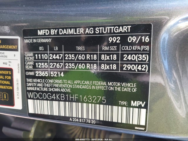 Продаж на аукціоні авто 2017 Mercedes-benz Glc 300 4matic, vin: WDC0G4KB1HF163275, номер лоту: 45807773