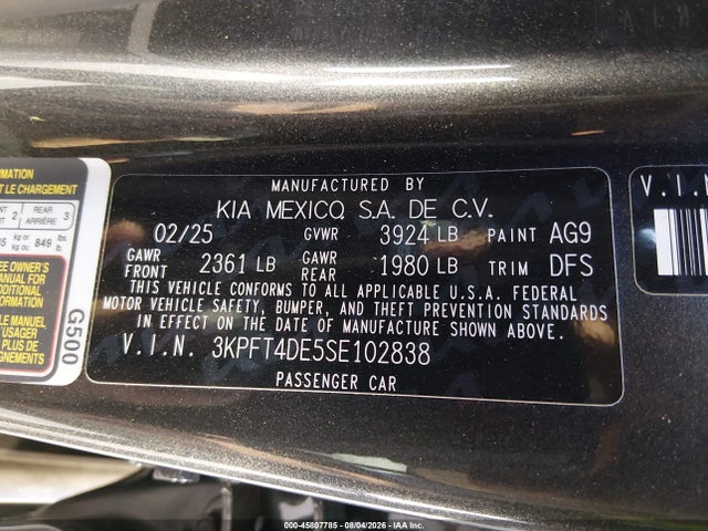 Aukcja sprzedaży 2025 Kia K4 Lxs, vin: 3KPFT4DE5SE102838, numer aukcji: 45807785
