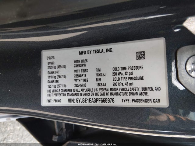 Tesla Model 3 Rear-wheel Drive 2023 5YJ3E1EA3PF665976 Image 9