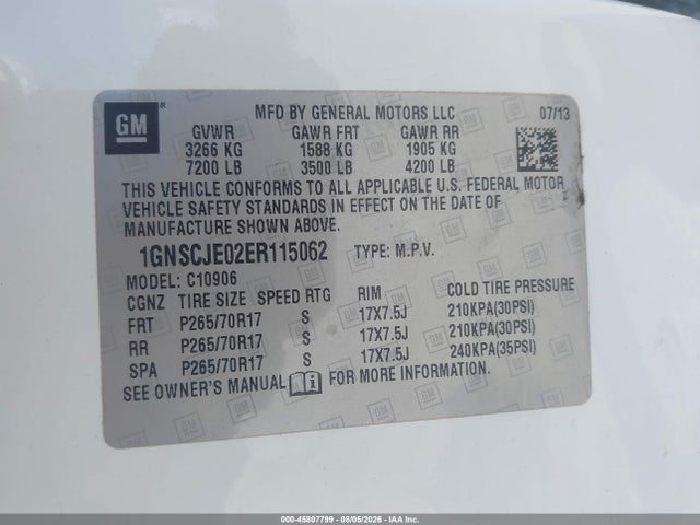 45807799 :رقم المزاد ، 1GNSCJE02ER115062 vin ، 2014 Chevrolet Suburban C1500 Lt مزاد بيع