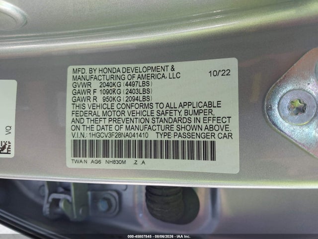 1HGCV3F28NA041410 Honda Accord Hybrid Sport
