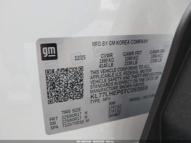 45807846 :رقم المزاد ، KL77LHEP0TC093869 vin ، 2026 Chevrolet Trax Fwd Lt مزاد بيع