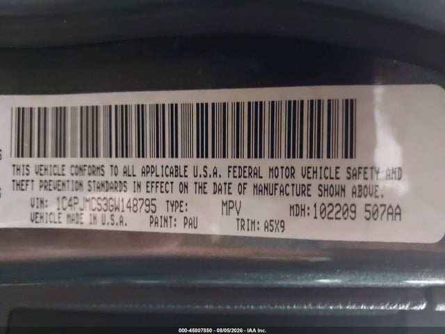 2016 Jeep Cherokee Latitude მანქანა იყიდება აუქციონზე, vin: 1C4PJMCS3GW148795, აუქციონის ნომერი: 45807850