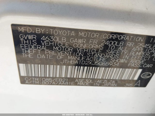 Aukcja sprzedaży 2018 Lexus Is 300, vin: JTHBA1D2XJ5065934, numer aukcji: 45807854