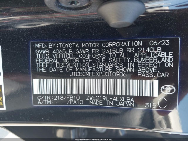Auction sale of the 2023 Toyota Corolla Hybrid Le, vin: JTDBCMFEXPJ010906, lot number: 45807858