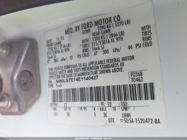 2014 Ford Transit Connect Xl მანქანა იყიდება აუქციონზე, vin: NM0LS7E74E1140427, აუქციონის ნომერი: 45807860