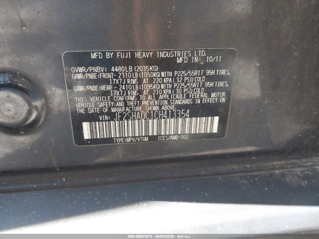 Продажа на аукционе авто 2012 Subaru Forester 2.5x Premium, vin: JF2SHADC1CH413354, номер лота: 45807875
