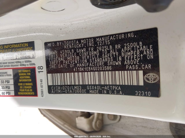 Продаж на аукціоні авто 2016 Toyota Avalon Limited, vin: 4T1BK1EB4GU203586, номер лоту: 45807911