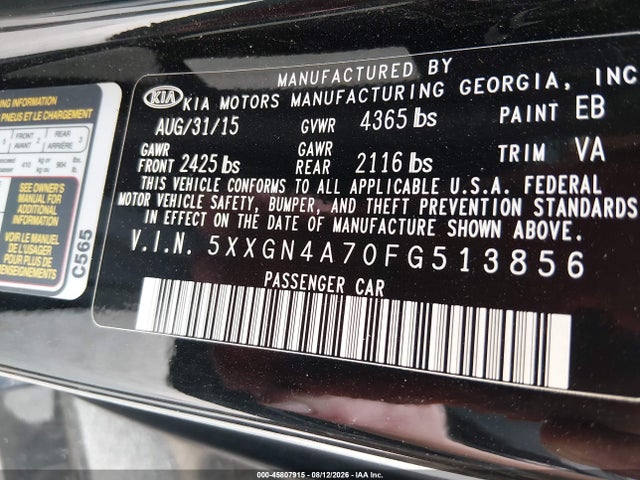 KIA OPTIMA EX 2015 5XXGN4A70FG513856 Image 9