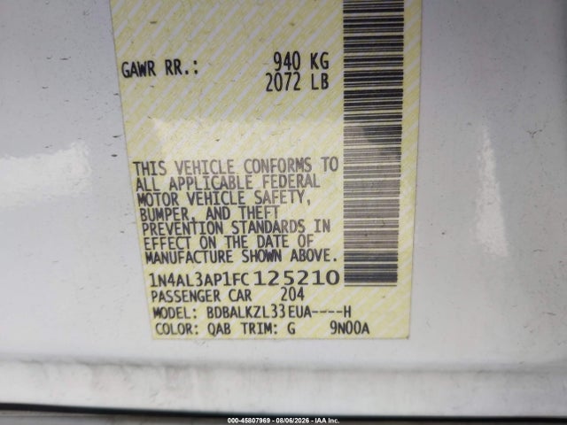 Nissan Altima 2.5 Sv 2015 1N4AL3AP1FC125210 Image 9