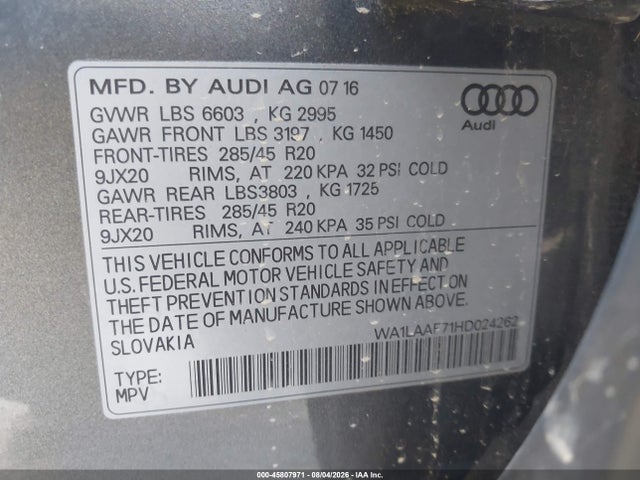Audi Q7 3.0t Premium 2017 WA1LAAF71HD024262 Image 9