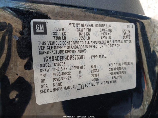 2013 Cadillac Escalade Premium მანქანა იყიდება აუქციონზე, vin: 1GYS4CEF9DR376381, აუქციონის ნომერი: 45807974