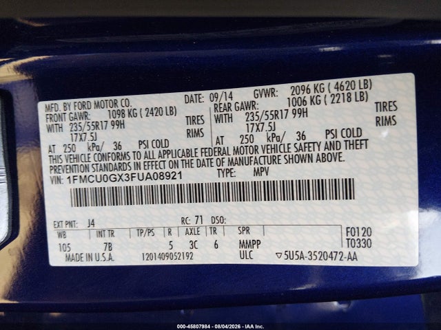 1FMCU0GX3FUA08921 Ford ESCAPE SE