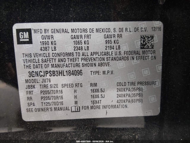 Chevrolet Trax Lt 2017 3GNCJPSB3HL184096 Image 9