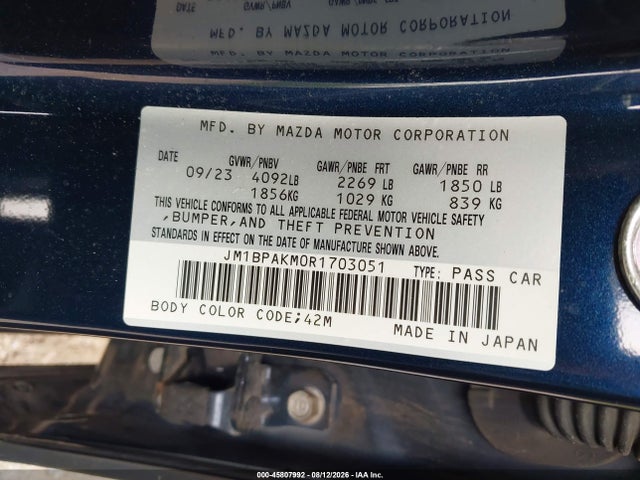 Aukcja sprzedaży 2024 Mazda Mazda3 2.5 S Select Sport, vin: JM1BPAKM0R1703051, numer aukcji: 45807992